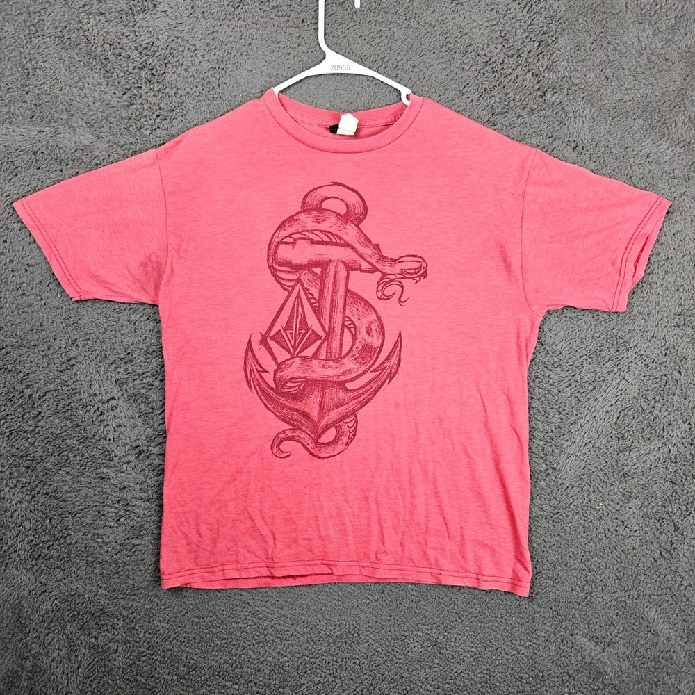 Volcom Mens Large Red Heather Graphic T-Shirt Snake Anchor Stone Logo
